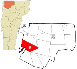 Location in Franklin County and the state of Vermont.