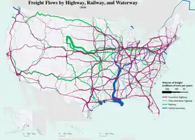 Freight flows by:   Interstate-Highways   Highways   Railways   Inland waterways