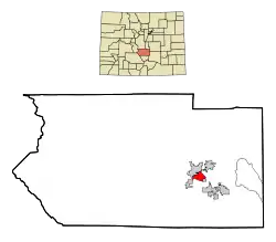 Location of the Lincoln Park CDP in Fremont County, Colorado.Colorado