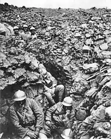 Image 45French soldiers of the 87th Regiment, 6th Division, at Côte 304, (Hill 304), northwest of Verdun, 1916. Photo credit: Public domain image, original photographer unknown.