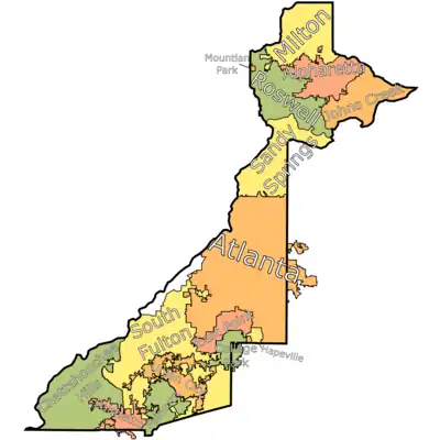 A map of all the cities within Fulton County, Georgia