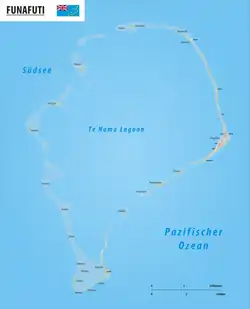 Map of the atoll and its islands, Funafuti is the eastern most island