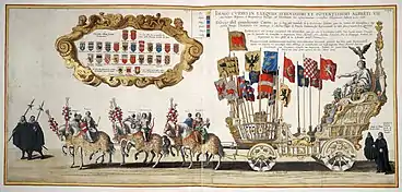 Funeral procession for Albert VII, Archduke of Austria with the coat of arms of Kingdom of Serbia (1623)