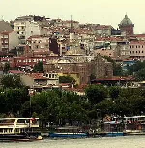 Ayakapı (with the Gül Mosque in the center) seen from Atatürk Bridge on the Golden Horn.