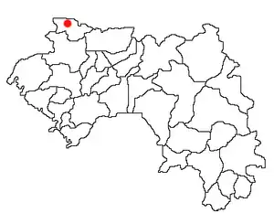 Location of Koundara Prefecture and seat in Guinea.