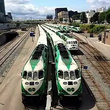 GO Transit rolling stock at North Bathurst Yard