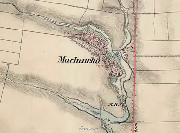 Mukhavka on the topographic map of Galicia and Bukovina in 1861–1864