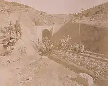 Work in progress for the Meana Sardo tunnel (about 1888)