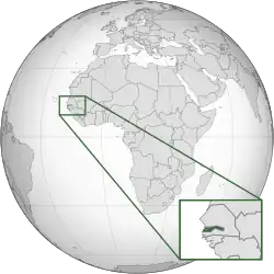 Location of The Gambia (dark green) in western Africa