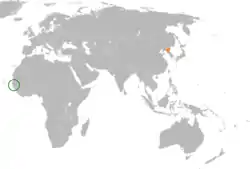 Map indicating locations of The Gambia and North Korea