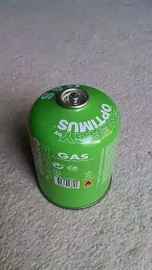 Disposable 450 g camping gas cylinder.