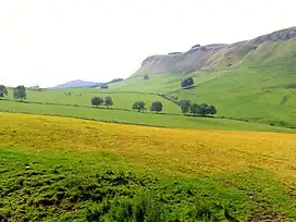 Gask Hill shown as an escarpment beyond grazing fields