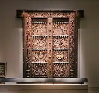 Indian Mughal teak wood and brass door