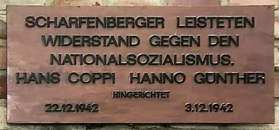 Memorial plaque, Hans Coppi, Insel Scharfenberg, Tegel, Germany