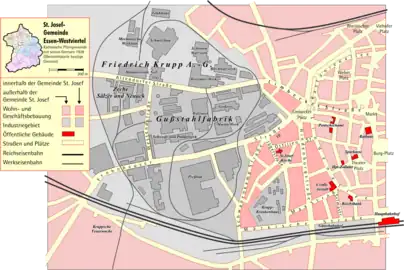 Map of the cast steel factory in St. Josef, Essen, Ruhr area (in German)