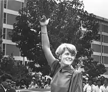 A smiling, waving Geraldine Ferraro