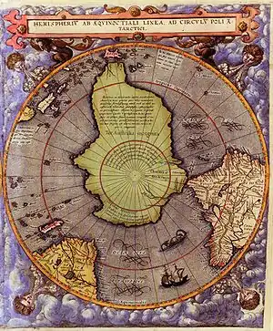 The Southern Hemisphere. Color print from copper engraving (printer Arnold Coninx).