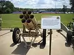 Nebelwerfer 41 rocket launcher on display at the Rock Island Arsenal museum, viewed from the front