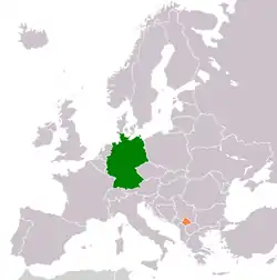 Map indicating locations of Germany and Kosovo