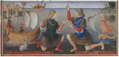 Gian Galeazzo and Ludovico in the miniature of Giovanni Pietro Biragonella at the Sforziade by Giovanni Simonetta, trad.ne Cristoforo Landino imprinted in Milan by Antonio Zarotto,1490, National Library of France, Paris.