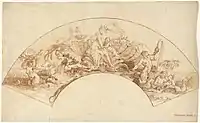 Drawing of Amphitrite sitting in a sea shell surrounded by her subjects. The Triumph of Amphitrite by Giovanni Battista Crosato (1745–1750). Held at the National Gallery of Art.