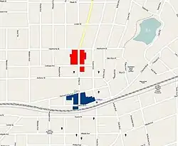 Location of Main Street Historic District (red) within Glen Ellyn