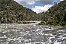 South Esk River in flood at the Gorge