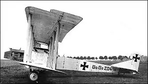 Image 28A Gotha G.II bomber. Only ten were built before the aircraft was withdrawn due to repeated engine failures, but it set the pattern for the Gotha G.III through G.V bombers, with 460 more built for the later marks. Public domain photograph, original source unknown.