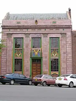 Elmslea Chambers, Goulburn; built 1933; it was one of the first buildings in Australia to use Glazed architectural terra-cotta in its façade