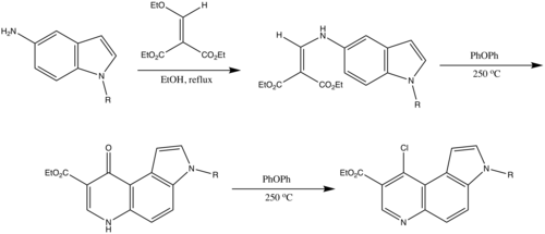 Conversion of 5-aminoindole to quinolines by the Gould–Jacobs reaction for the purpose of synthesizing pyrazolo[4,3-c]pyrrolo[3,2-f]quinolin-3-one derivatives