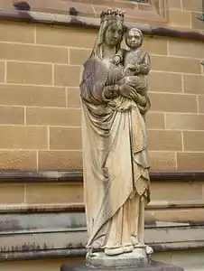 Statue carved by Father John, Dom Eugene Gourbeillon OSB outside St Mary's Cathedral, Sydney