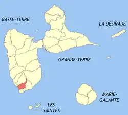 Location of the commune (in red) within Guadeloupe