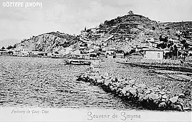 A Greek quarter in 19th century İzmir: Göztepe (Enopi), with Susuzdede (Agios Agapis) hill in the background