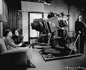 Grace Bradt and Eddie Albert in a 1936 NBC television program The Honeymooners-Grace and Eddie Show using an early RCA camera.