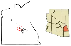 Location of Pima in Graham County, Arizona.