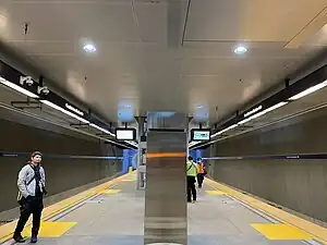 The platform at Grand Avenue Arts/Bunker Hill station