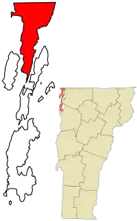 Location in Grand Isle County and the state of Vermont.