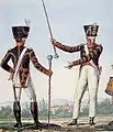 Drum majors, with ceremonial maces (light infantry, in Imperial livery)