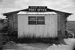 Built in 1914, the Grassy Butte Post Office is listed on the National Register of Historic Places. Photo taken August 1958.