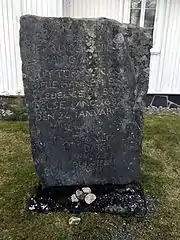 Gravestone from 1689 found in the floor of the old church that was torn down in 1858.