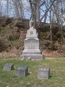 Gravestone for industrialist and philanthropist Henry W. Merriam (1828-1900) and wife, Frances (1839-1897)