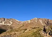 Morning on the Grays Peak trail - Grays Peak on the left, Torreys Peak on the right