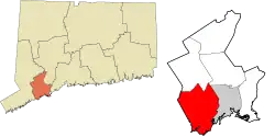 Fairfield's location within the Greater Bridgeport Planning Region and the state of Connecticut