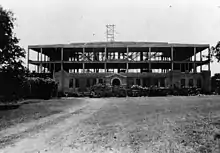 Building being built, with scaffolding