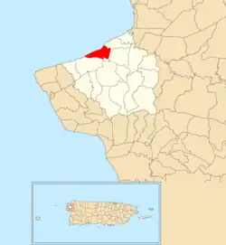 Location of Guaniquilla within the municipality of Aguada shown in red