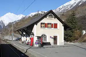 Two-story building with gabled roof