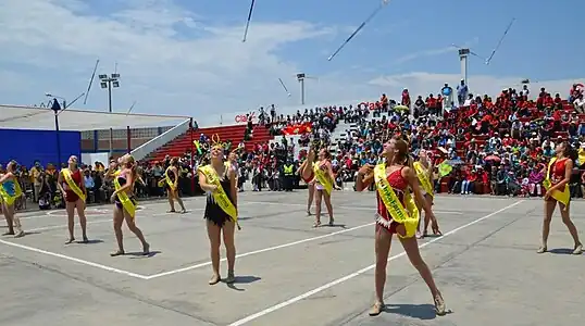 Majorettes or Guaripolas in a show in Víctor Larco