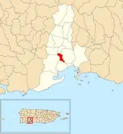 Location of Guayanilla barrio-pueblo within the municipality of Guayanilla shown in red