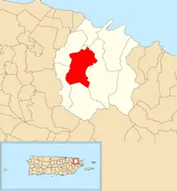 Location of Guzmán Abajo within the municipality of Río Grande shown in red