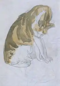 Cat Cleaning Itself, c. 1905–1908, pencil and watercolour